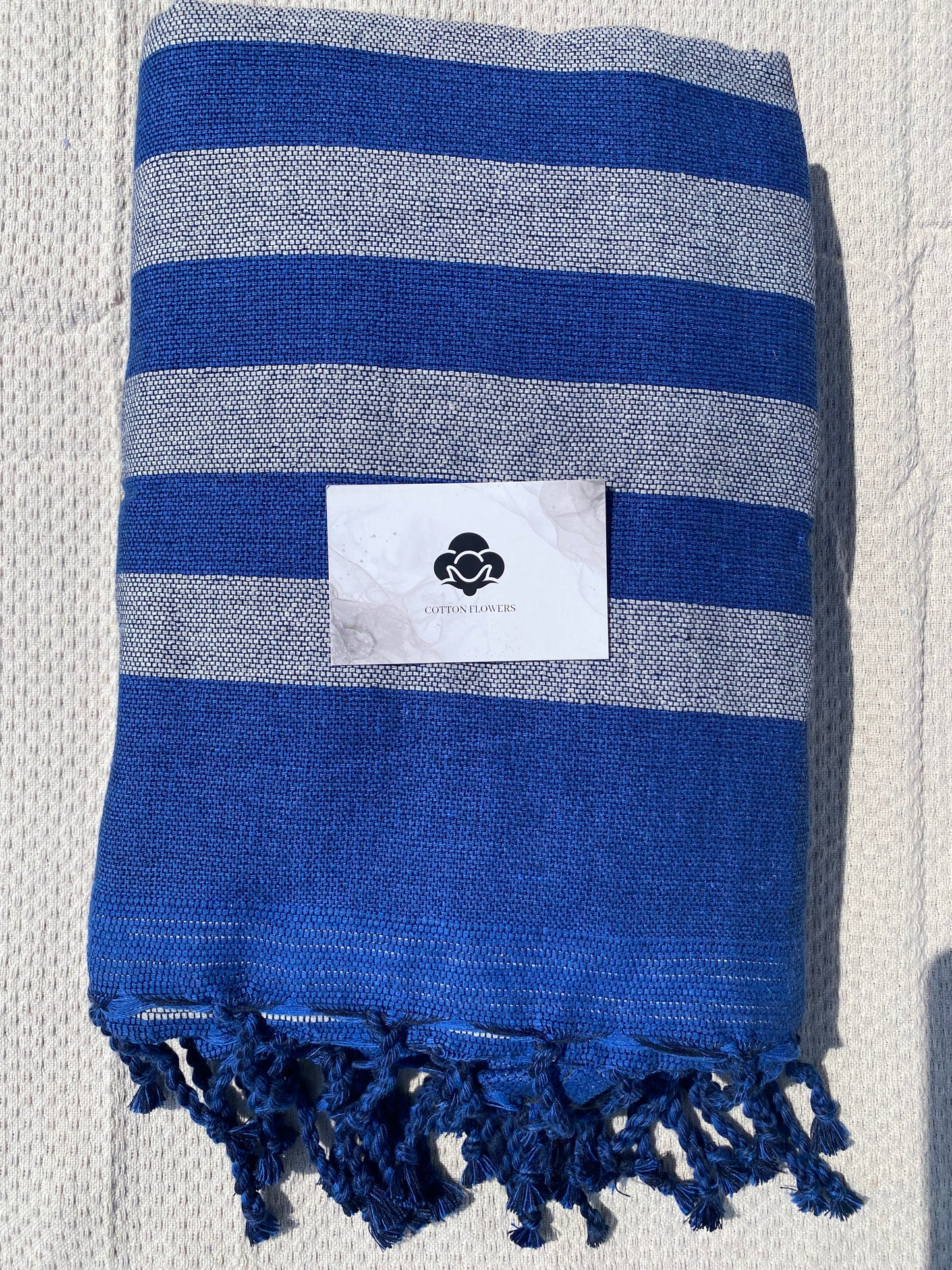 Fouta 100x200 cm bleu roi - Serviette bain & plage en coton recyclé (doublée éponge)