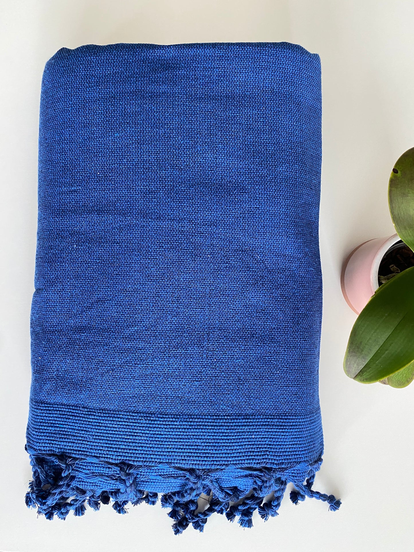 Fouta 100x200 cm Bleu roi - Serviette bain & plage en coton recyclé (doublée éponge)