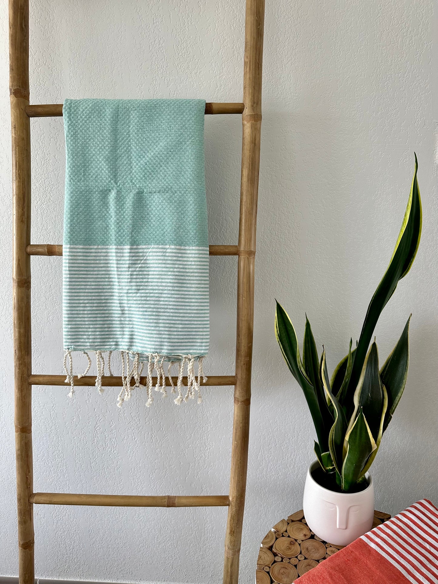 Fouta 100x200 cm Tissage nid d'abeille - Vert d'eau