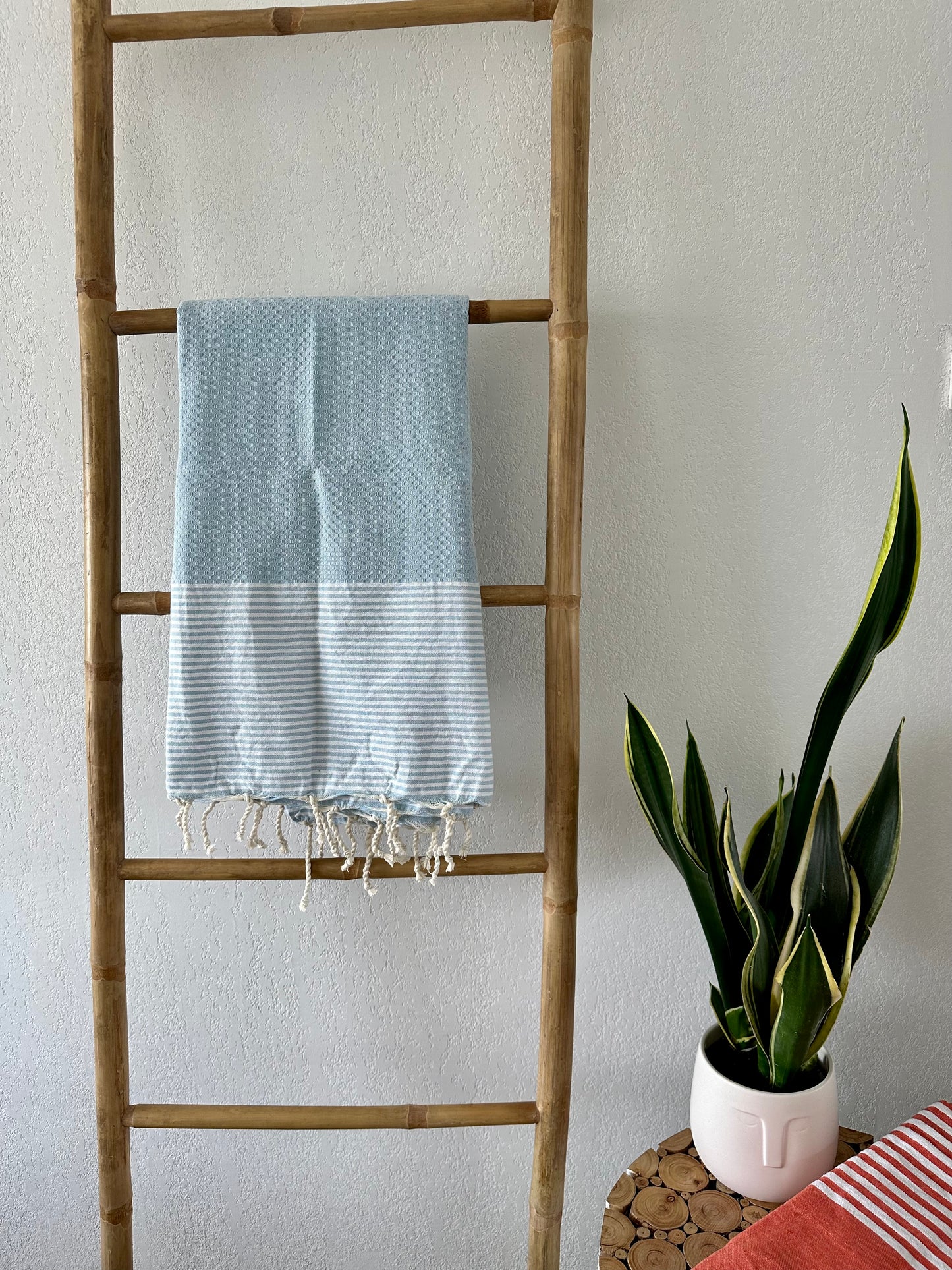 Fouta 100x200 cm Tissage nid d'abeille - Bleu ciel
