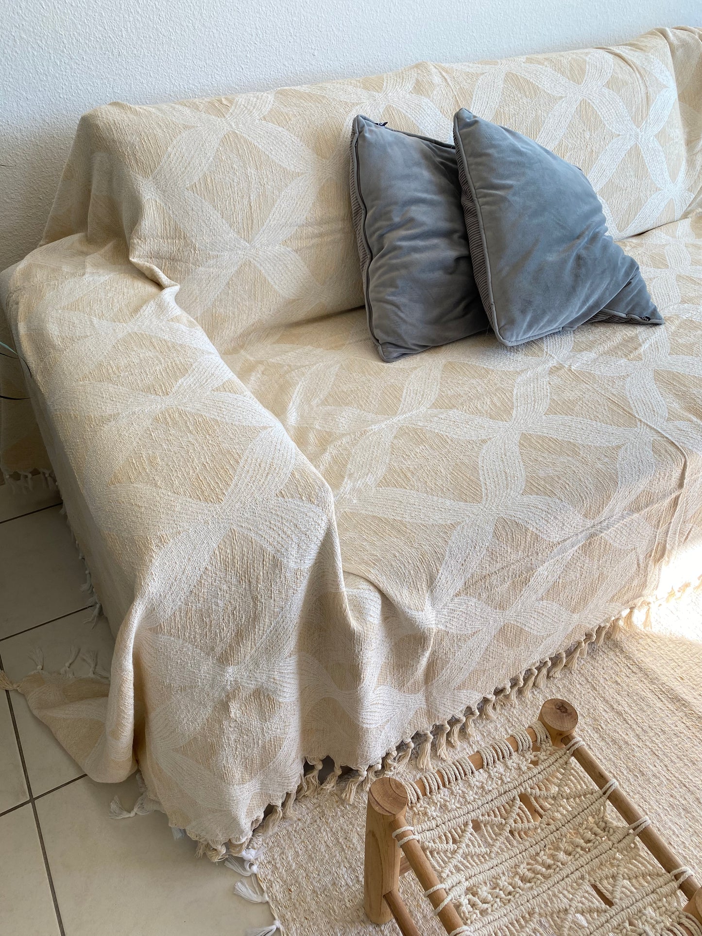 Jeté de lit/canapé XXL Double face Beige