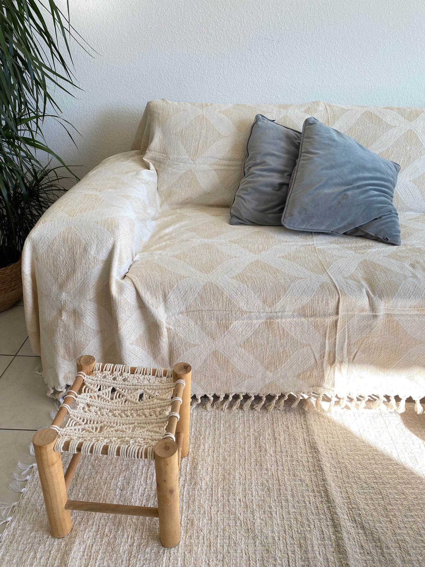 Jeté de lit/canapé XXL Double face Beige