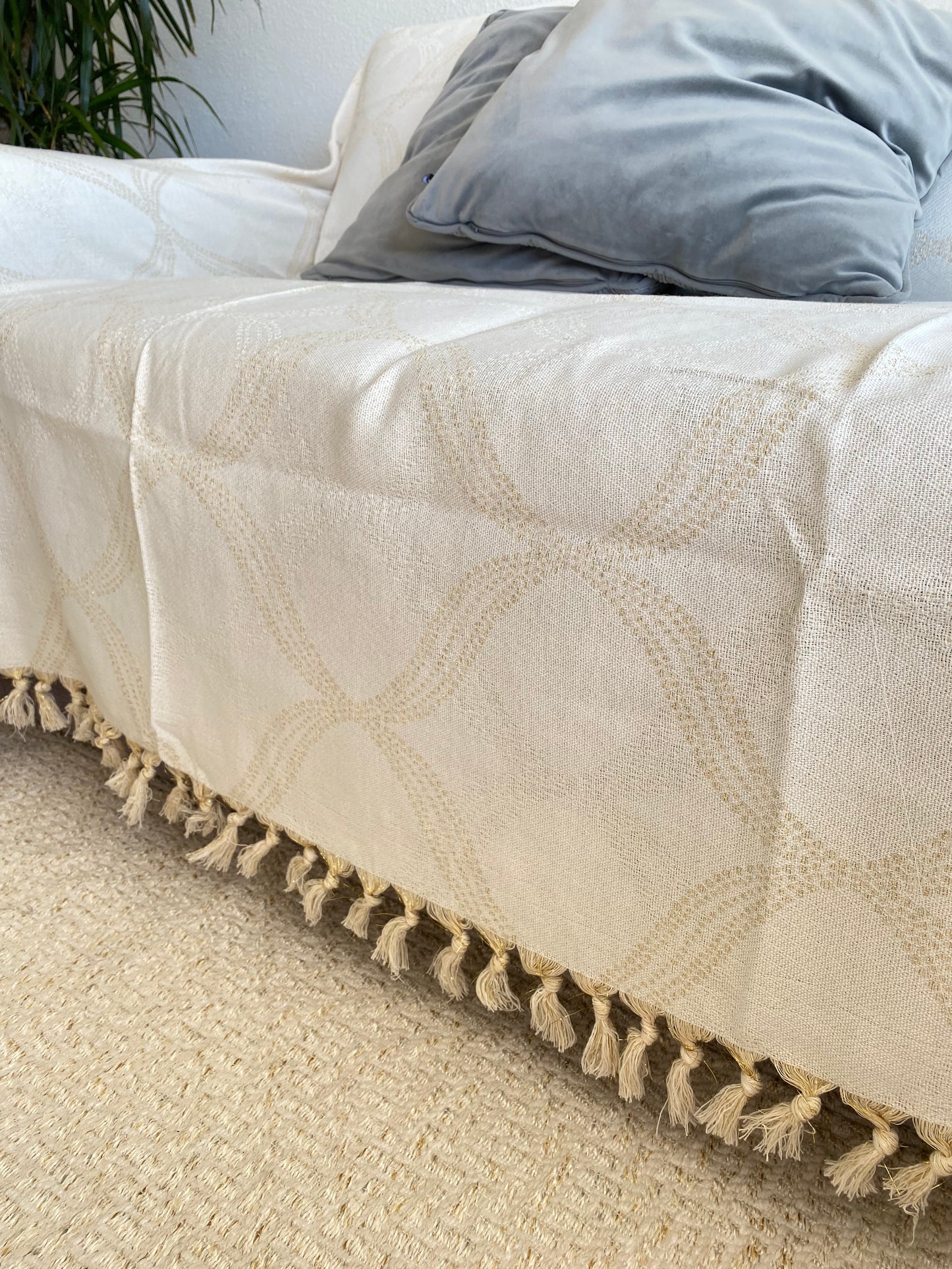 Jeté de lit/canapé XXL Double face écru et beige