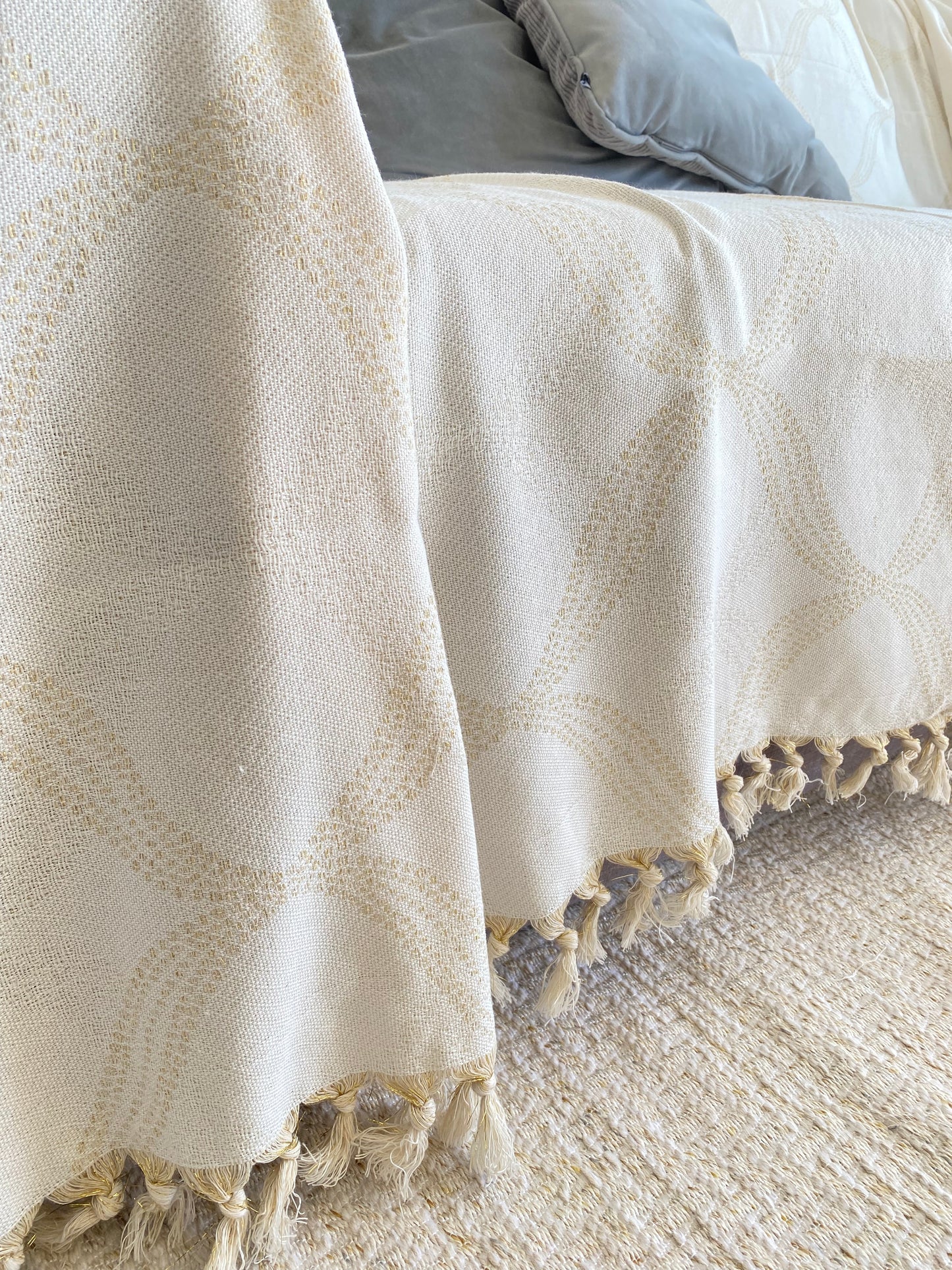 Jeté de lit/canapé XXL Double face écru et beige
