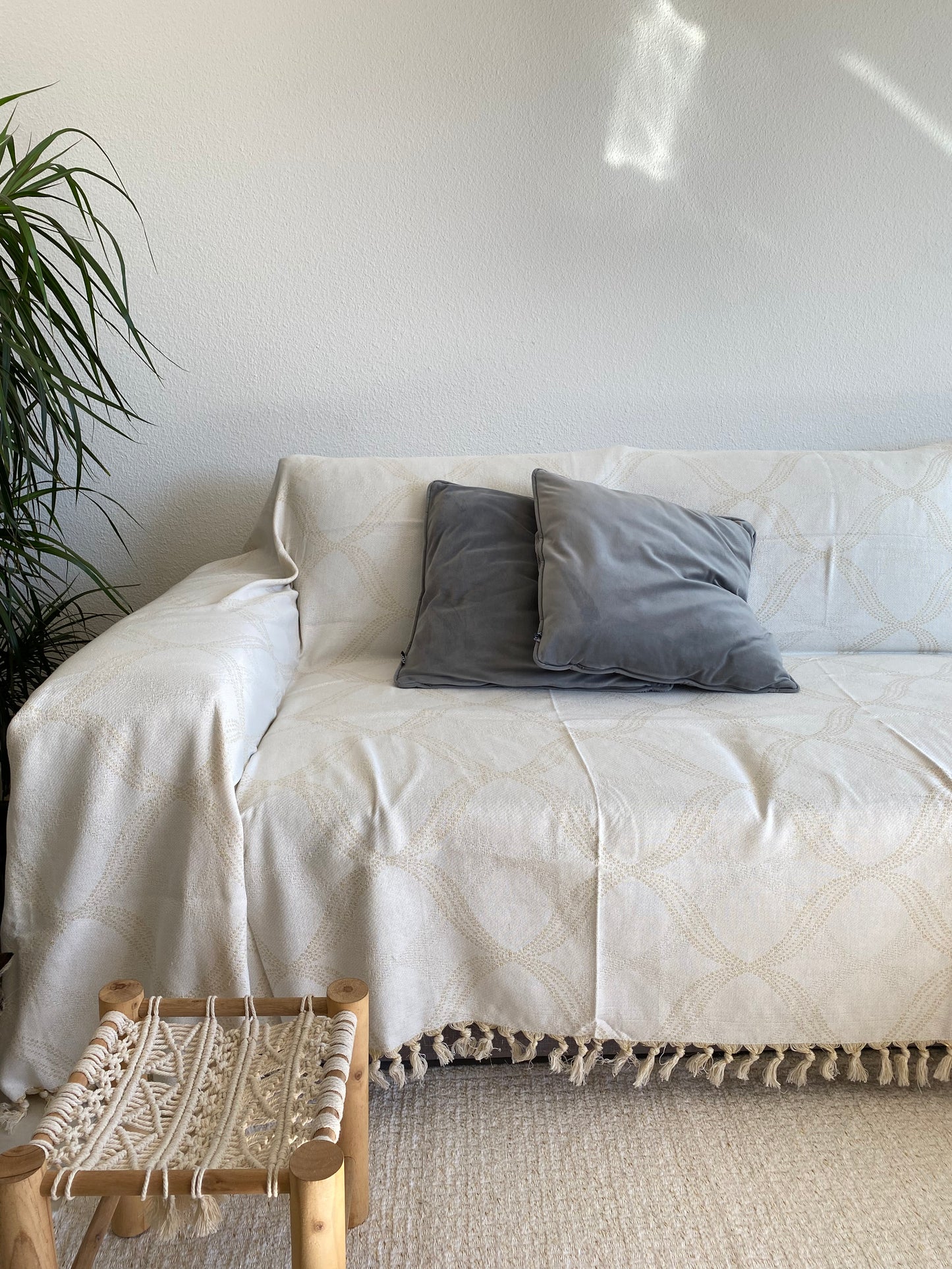 Jeté de lit/canapé XXL Double face écru et beige