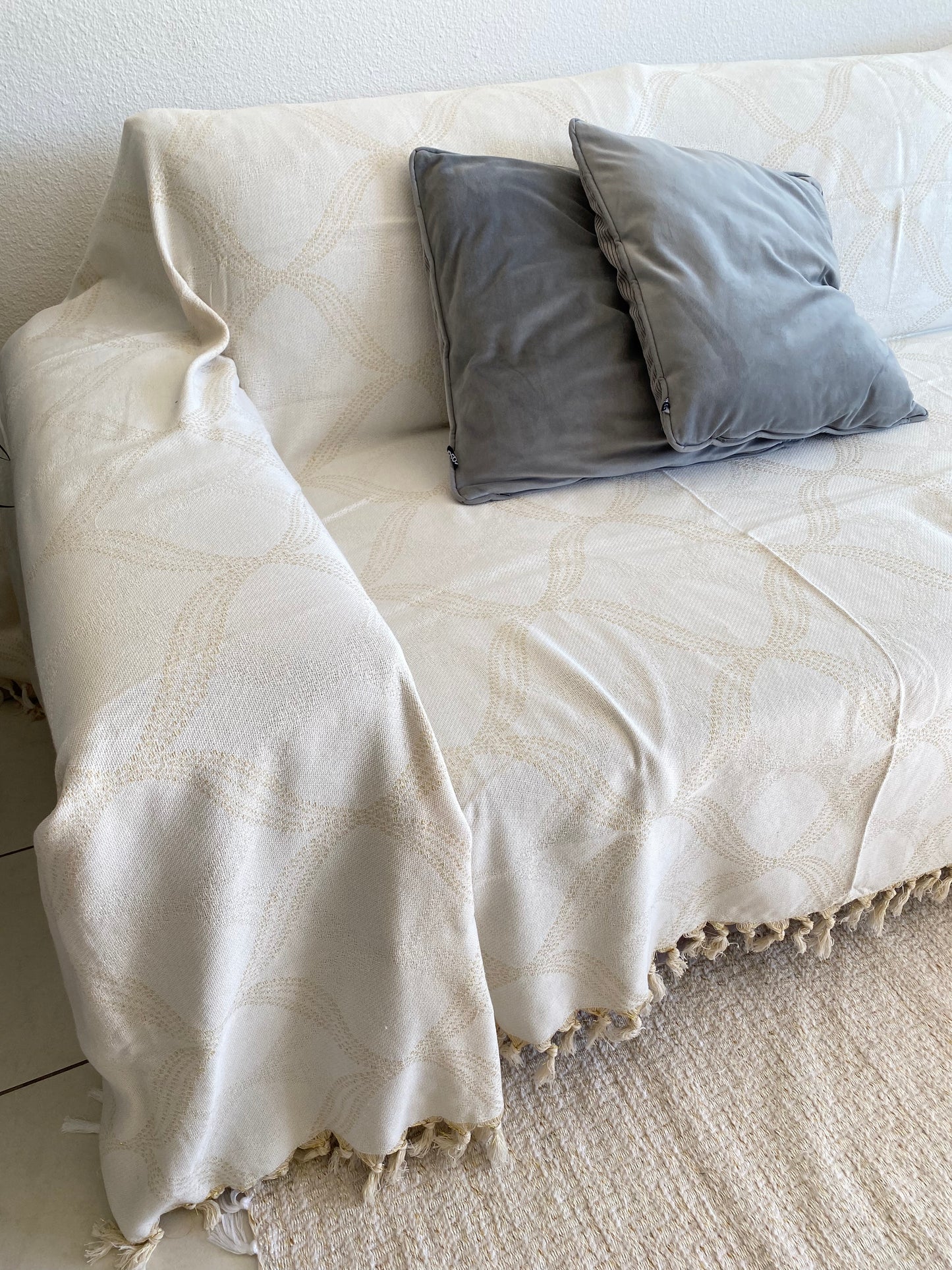 Jeté de lit/canapé XXL Double face écru et beige