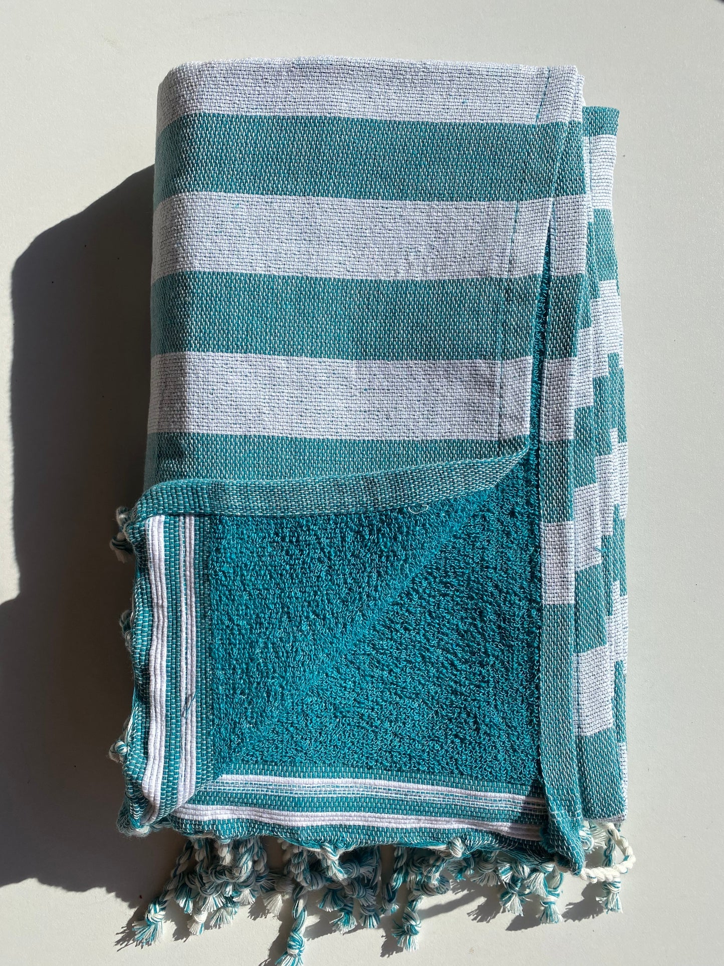 Fouta 100x200 cm Doublée éponge - Bleu canard