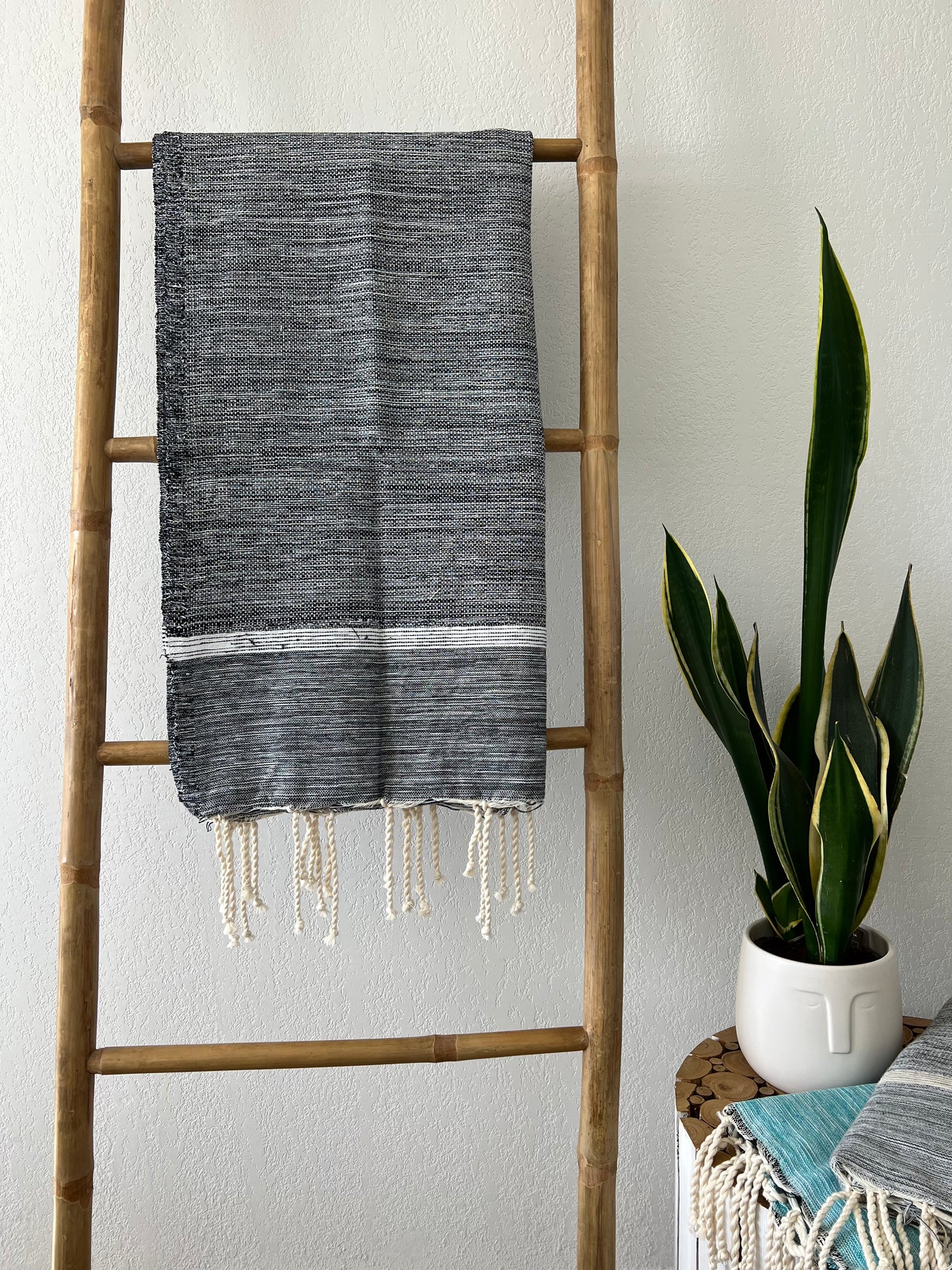 Fouta 100x200 cm Tissage Natté - Gris Foncé
