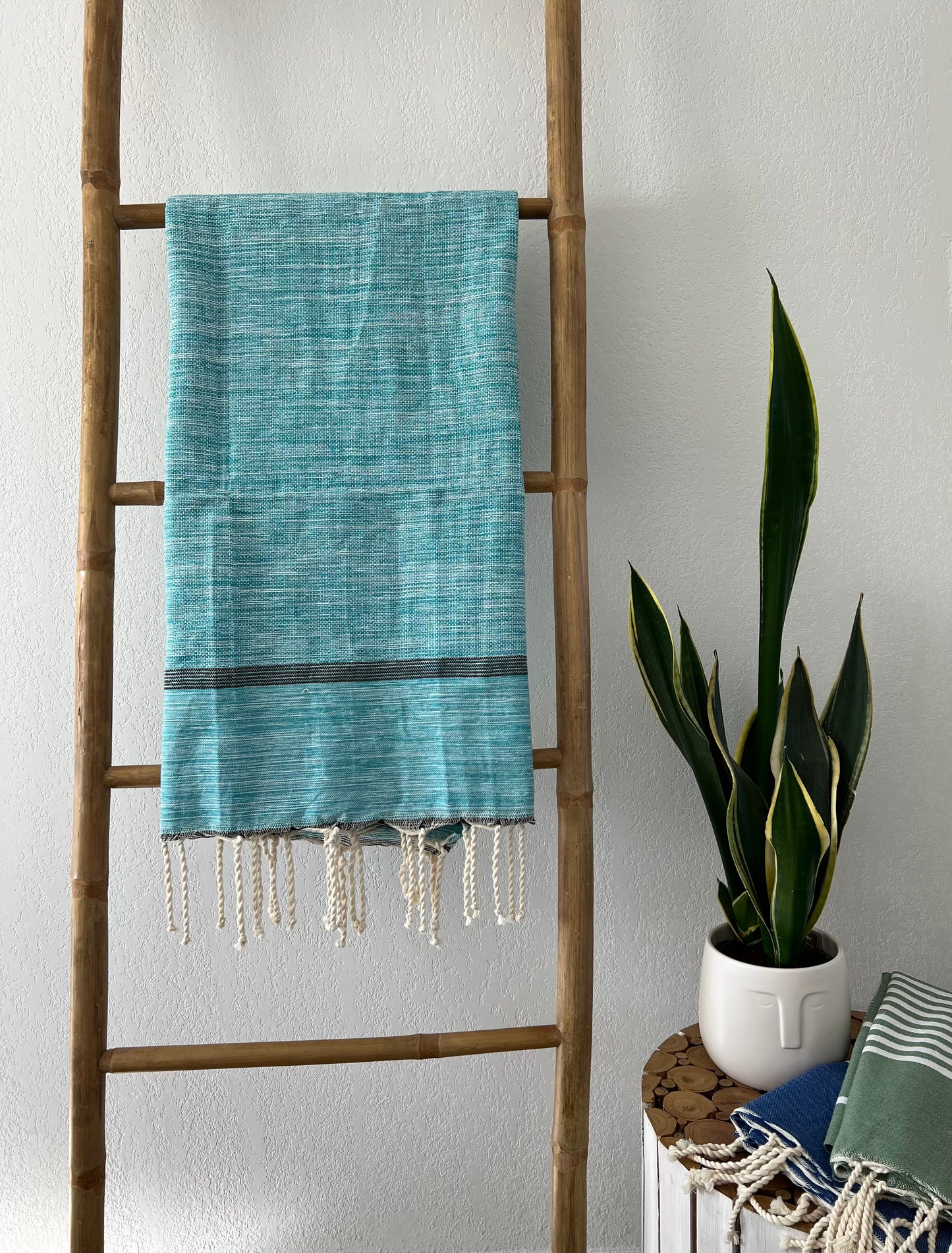 Fouta 100x200 cm Tissage Natté - Bleu Turquoise