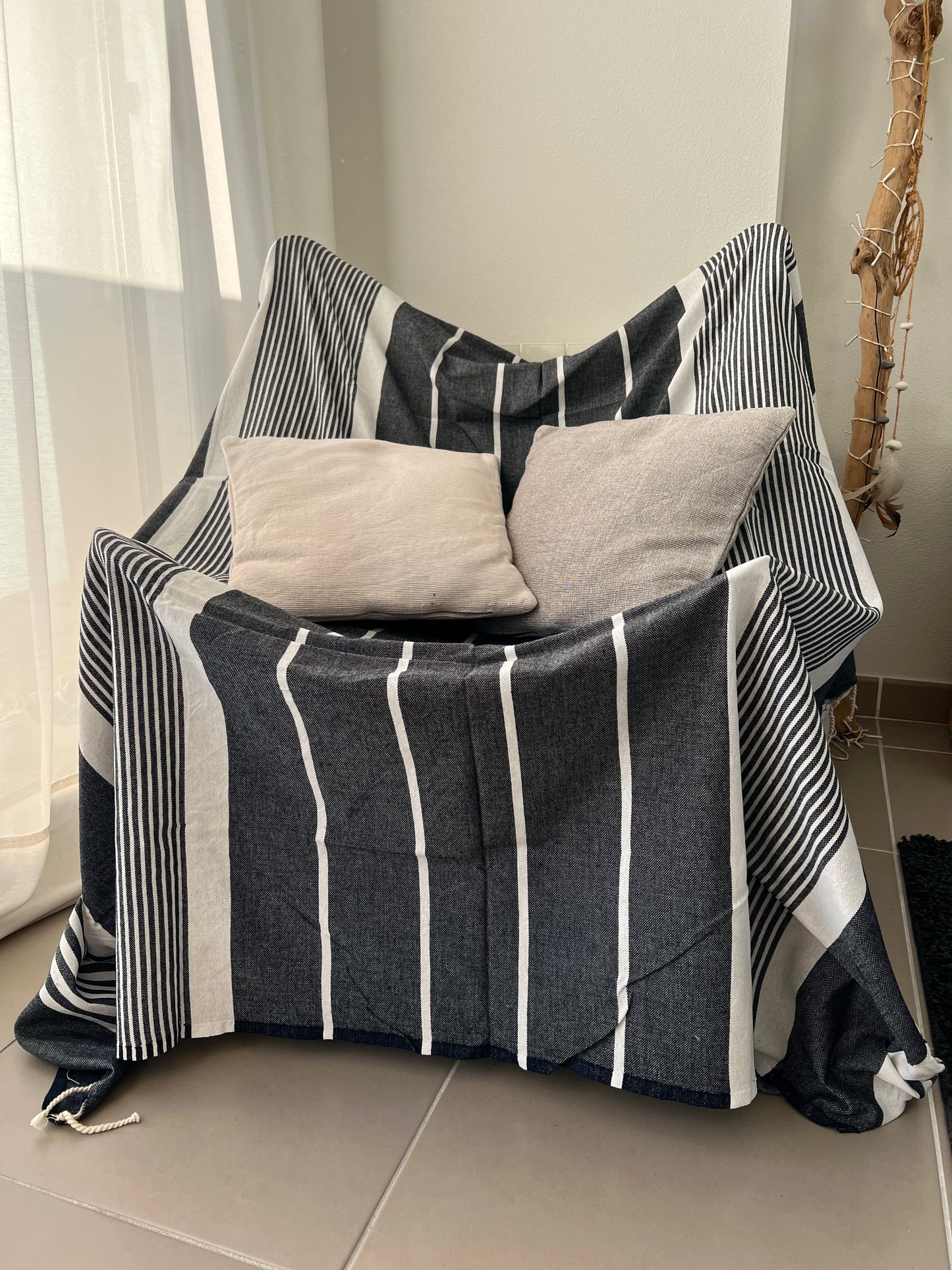 Fouta 200x200 cm Noir/Bleu marine foncé