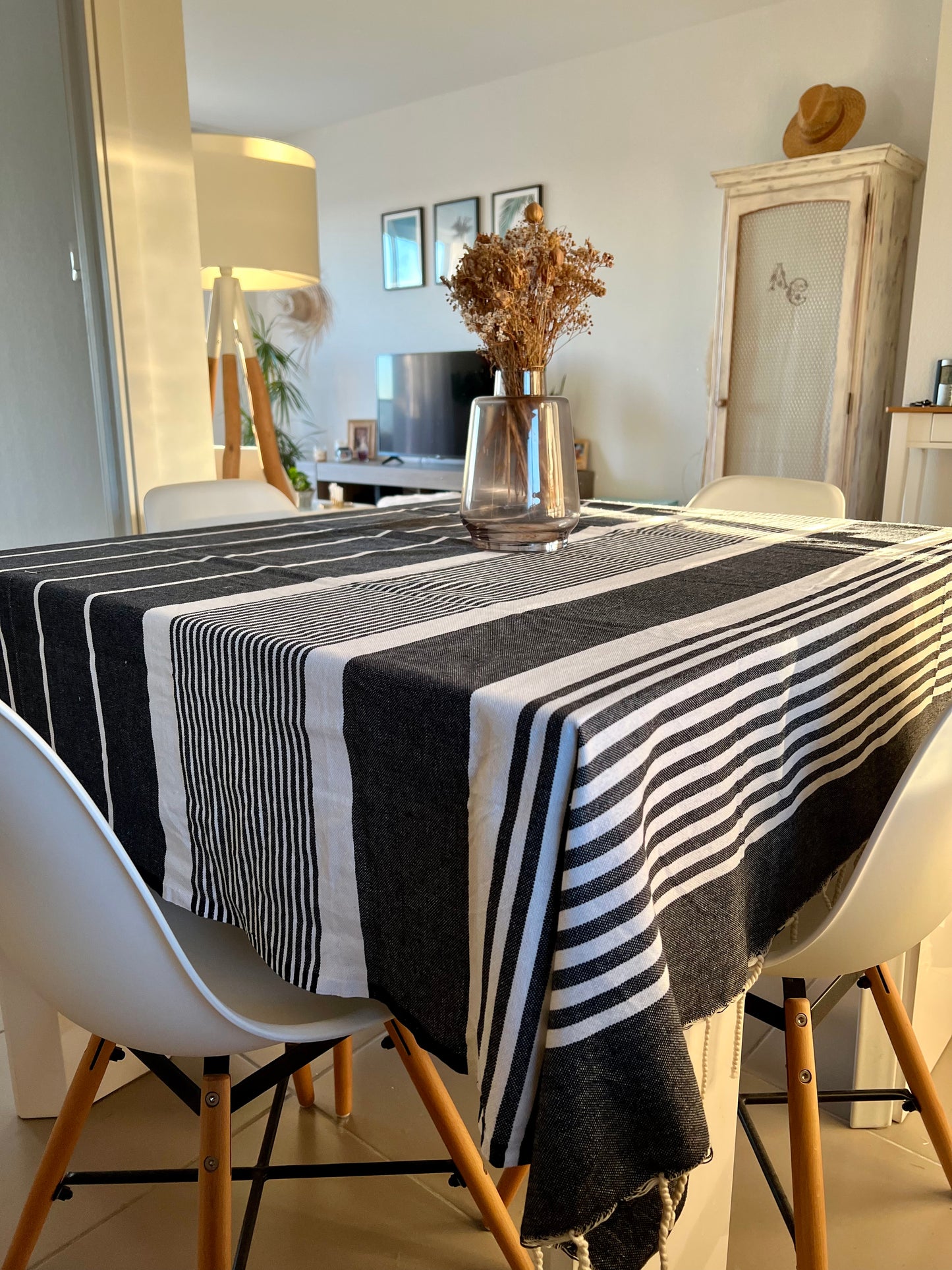 Fouta 200x200 cm Noir/Bleu marine foncé