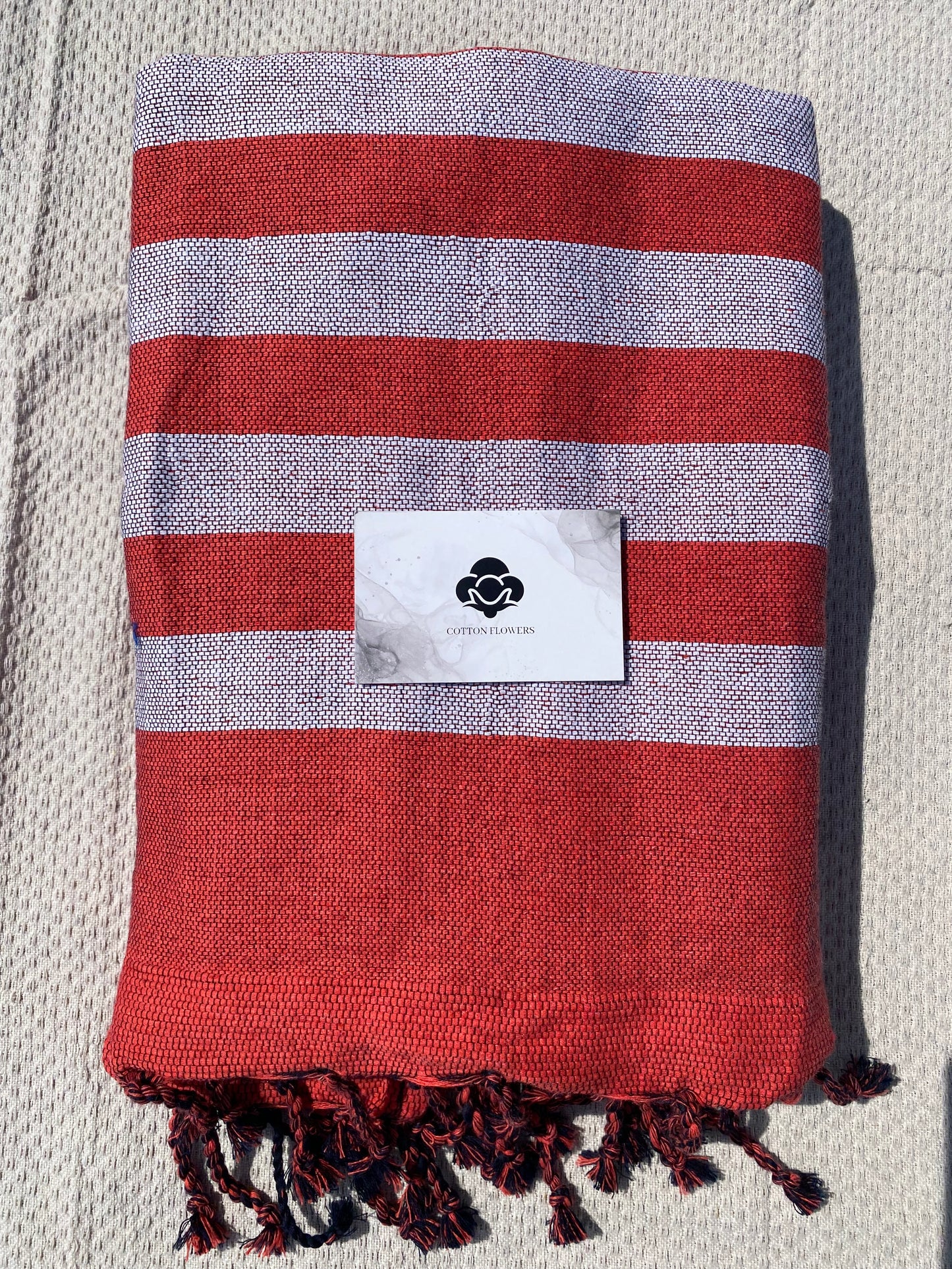 Fouta 100x200 cm rouge - Serviette bain & plage en coton recyclé (doublée éponge)