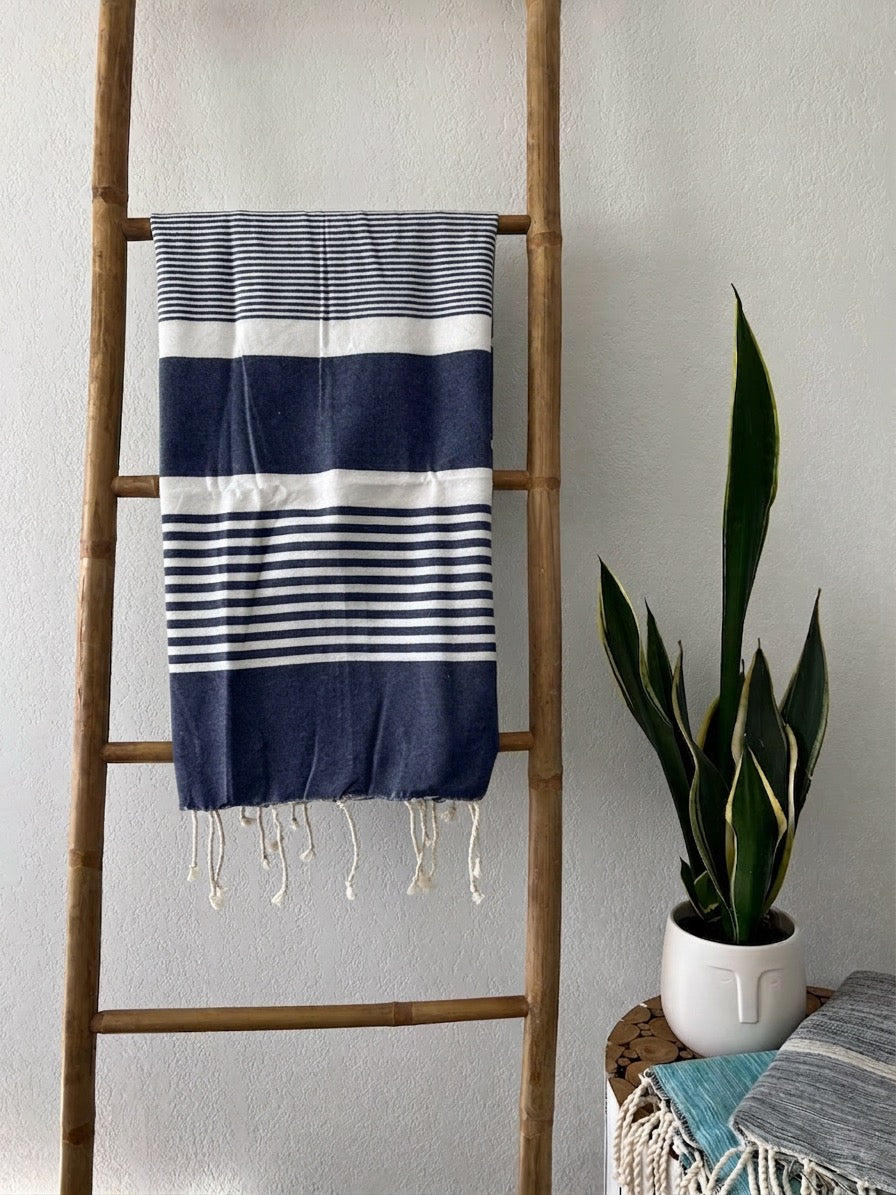 Fouta 100x200cm Tissage plat - bleu marine