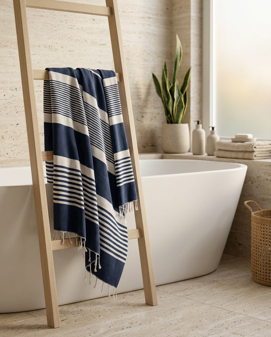 Fouta 100x200cm Tissage plat - bleu marine