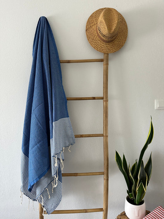 Fouta 100x200 cm Tissage Nid d'abeille - Bleu roi
