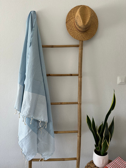 Fouta 100x200 cm Tissage nid d'abeille - Bleu ciel