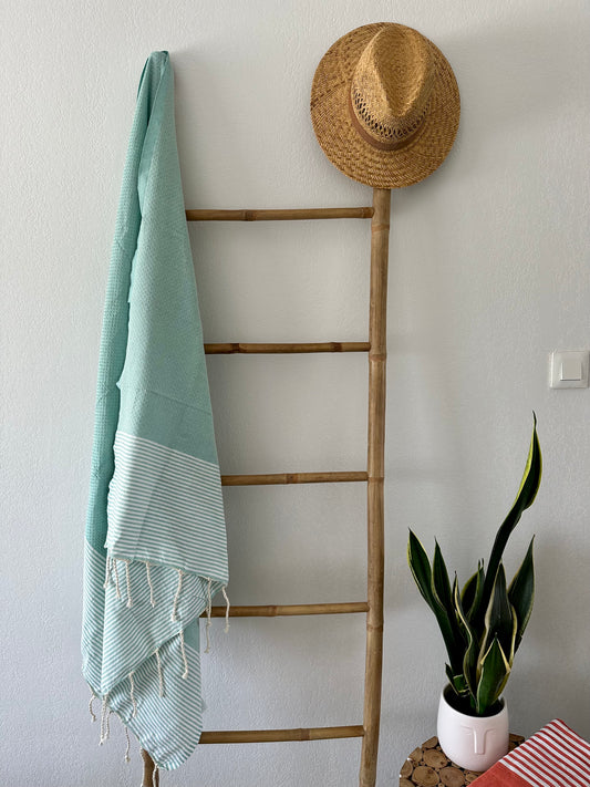 Fouta 100x200 cm Tissage nid d'abeille - Vert d'eau